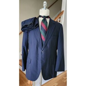 Vtg Brooks Brothers Makers Custom Made Pinstripe Wool Suit Sz 46R Pant 41W x 29L